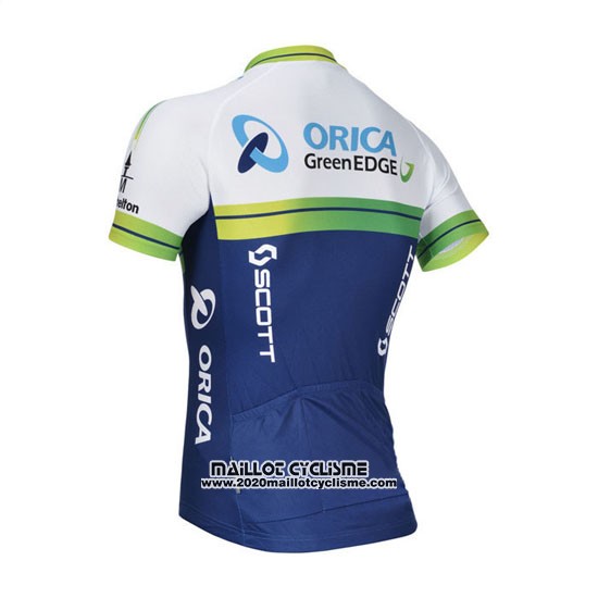 2014 Maillot Ciclismo Orica GreenEDGE Blanc et Bleu Manches Courtes et Cuissard